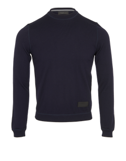 Prada Logo Tag Jumper, Mens, Virgin Wool, Navy, Sz XS, 3*