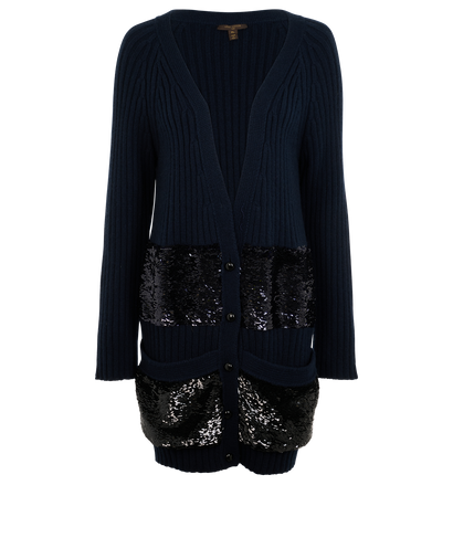 Louis Vuitton Sequin Long Ribbed Cardigan, &pound;180, Clothing, Blue, Cashmere, Front view