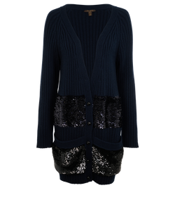 Louis Vuitton Sequin Long Ribbed Cardigan, Cashmere, Blue, Sz XL, 2*