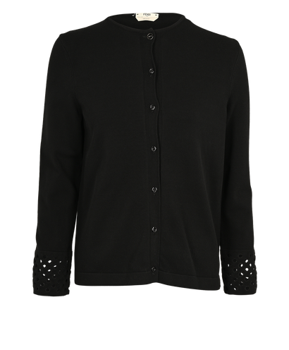 Fendi Perforated Cuffs Cardigan, &pound;230, Clothing, Black, Polyester (Polymer)/Viscose, Front view