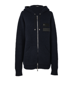Balmain Logo Zipped Hooded Cardigan, Wool/Cashmere, Navy, Sz M, 2*
