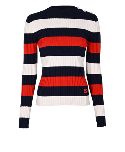 Gucci Knit Jumper, £350, Clothing, Blue/Red/White, Wool, Front view