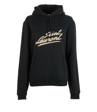 Saint Laurent Logo Hoodie, &pound;220, Clothing, Black, Cotton, Front view