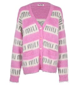Miu Miu Logo Cardigan Mohair/Poly, Pink/White, UK4, 3*