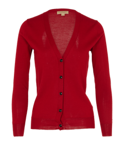 Burberry Check Elbow Patch Cardigan, Wool, Red, Sz XS, 2*