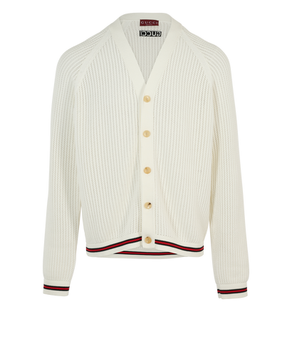 Gucci 2024 Web Trim Knit Cardigan, &pound;395, Clothing, White, Cotton, Front view