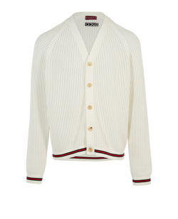 Gucci 2024 Web Trim Knit Cardigan, Mens, Cotton, White, Sz XL, 3*