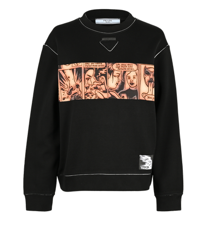 Prada Comic-Strip Print Jumper, &pound;175, Clothing, Black, Cotton/Polyester (Polymer), Front view