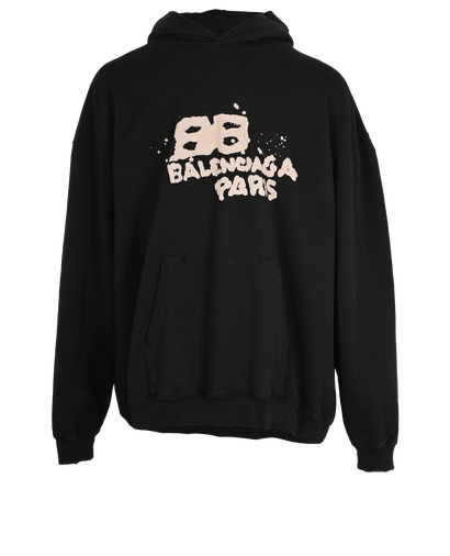 Balenciaga Oversized BB Spray Logo Hoodie, &pound;230, Clothing, Black, Cotton, Front view
