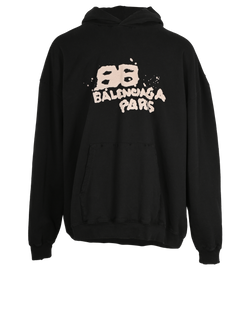 Balenciaga Oversized BB Spray Logo Hoodie, Cotton, Black, Sz S, 3*