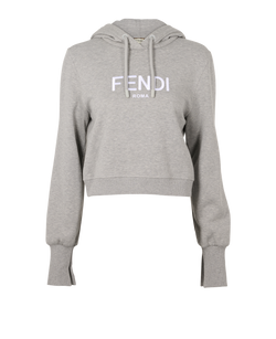 Fendi Logo Hoodie, Cotton, Grey/White, Sz S, 3*
