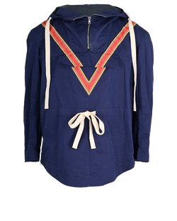 Stella McCartney V-Stripe Half-Zip Hoodie, Mens, Cotton/Linen,Blue,Sz M,2*