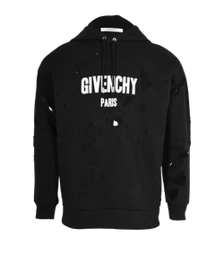 Givenchy Distressed Hoodie, Mens, Cotton, Black, Sz XS, 3*