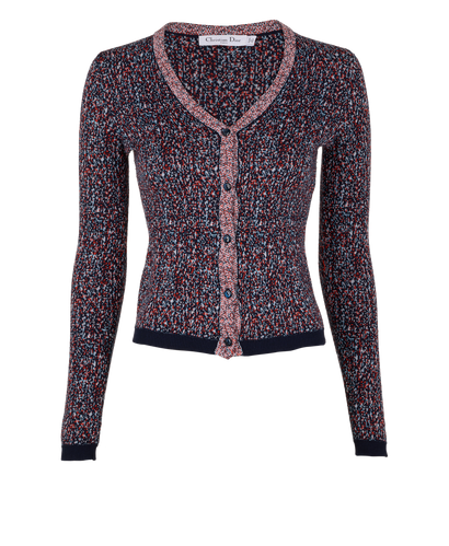 Christian Dior V-Neck Cardigan, &pound;175, Clothing, Navy, Cotton/Silk, Front view
