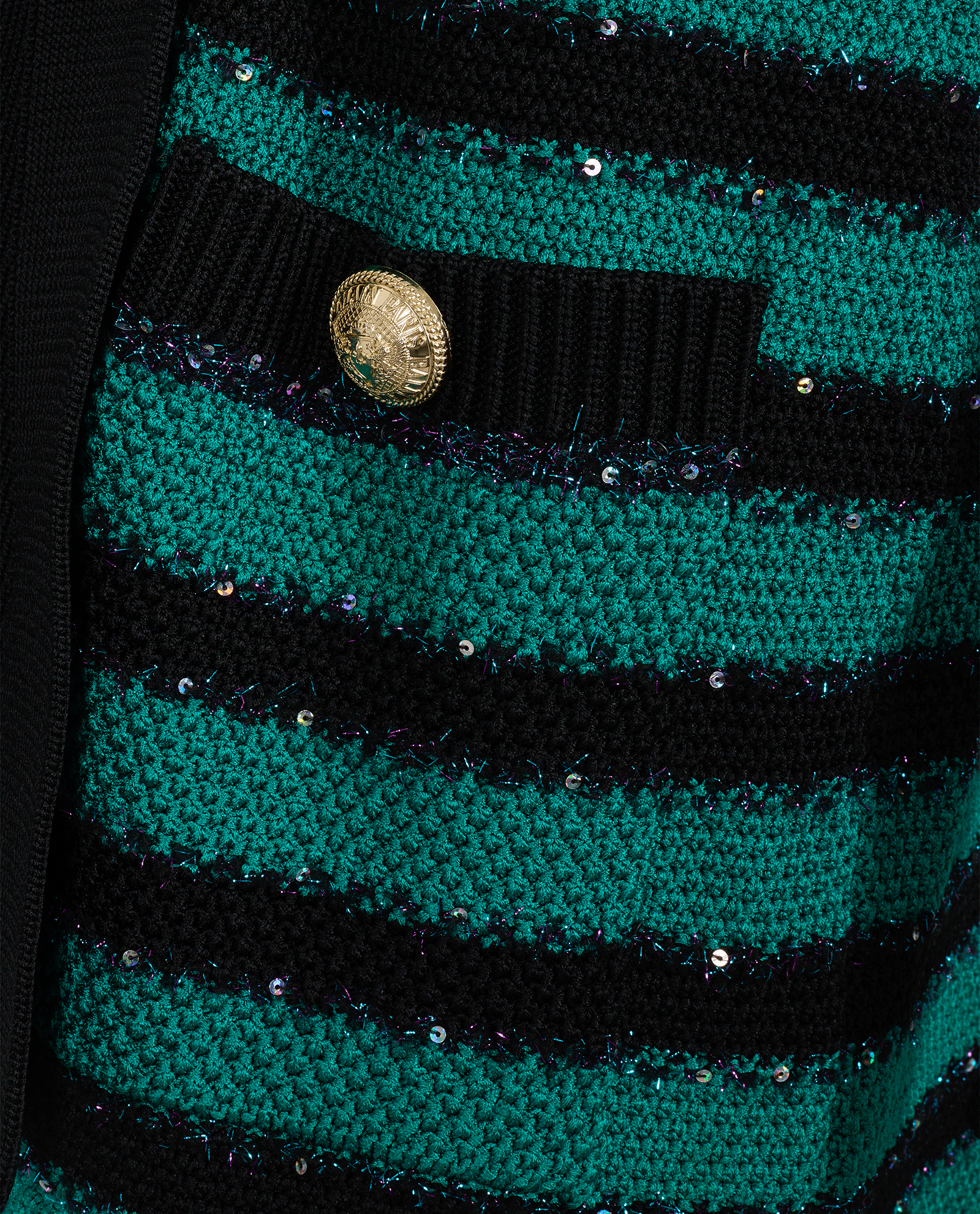 Balmain Sequin Striped Cardigan, &pound;320, Clothing, Black/Green, Viscose, Other view