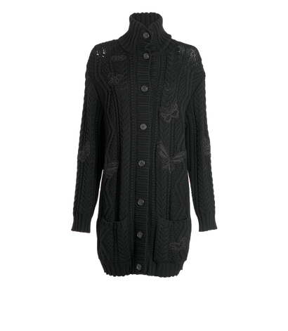 Valentino Long Knit Cardigan, £390, Clothing, Black, Wool, Front view