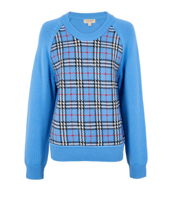 Burberry Knitted Plaid Jumper, Extra Fine Merino Wool, Blue, Sz XL, 2*