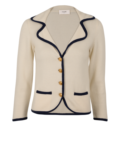 Celine Contrast-Trim Cardigan, &pound;595, Clothing, Cream, Cashmere, Front view