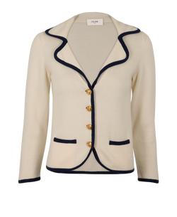 Celine Contrast-Trim Cardigan, Cashmere, Cream, Sz M, 3*