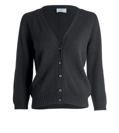 Prada Elbow Patch Cardigan, &pound;90, Clothing, Black, Cashmere, Front view