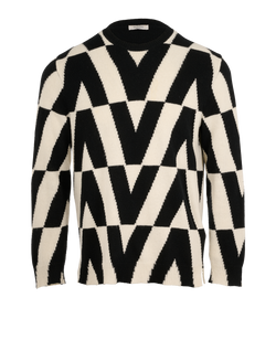 Valentino Crewneck Sweater, Mens, Cashmere, Black/White, Sz M, 3*