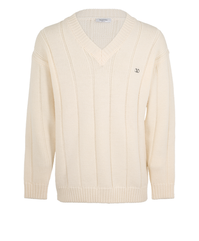 Valentino V-Neck Sweater, &pound;295, Clothing, Cream, Wool, Front view