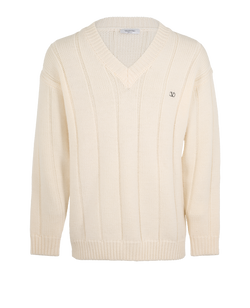 Valentino V-Neck Sweater, Mens, Wool, Cream, Sz M, 3*