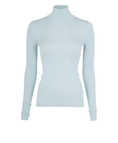Bottega Veneta Ribbed Polo Neck Jumper, &pound;220, Clothing, Light Blue, Wool, Front view