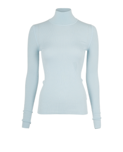 Bottega Veneta Ribbed Polo Neck Jumper, Wool, Light Blue, Sz XS, 3*