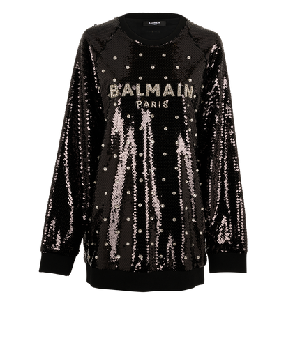 Balmain Crystal Embellished Jumper, &pound;395, Clothing, Black, Crystal/Sequins, Front view