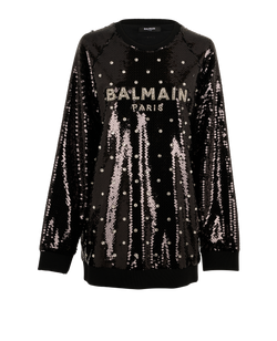 Balmain Crystal Embellished Jumper, Sequin, Black, Sz M, 3*