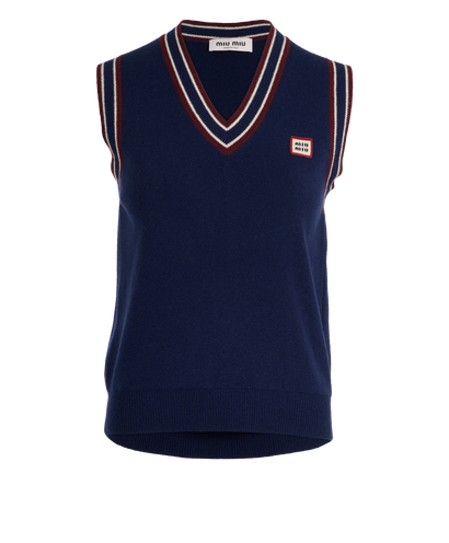 Miu Miu Logo Vest, &pound;450, Clothing, Navy, Cashmere/Wool, Front view