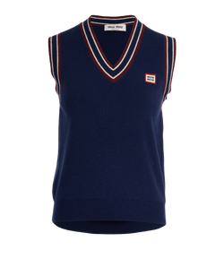 Miu Miu Logo Vest, Cashmere/Wool, Navy, UK 6, 3*