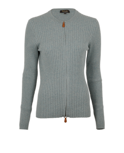 Loro Piana Ribbed Zip Up Cardigan, Cashmere, Light Blue, Uk14, 3*