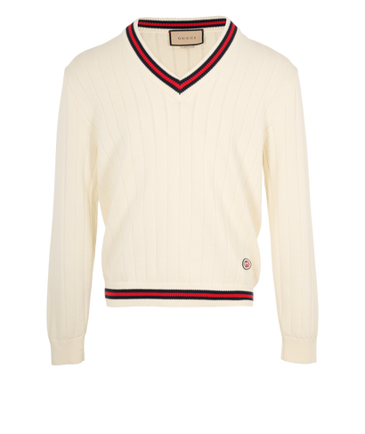 Gucci V Neck Jumper, &pound;375, Clothing, Cream, Cotton, Front view