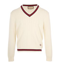 Gucci V Neck Jumper, Mens, Cotton, Cream, Sz L, 2*