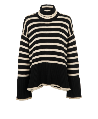 Toteme Stripe Oversize Roll Neck Jumper, &pound;140, Clothing, Black/Cream, Wool, Front view