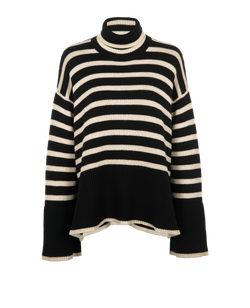 Toteme Stripe Oversize Roll Neck Jumper, Wool, Black/Cream, Sz S, 3*