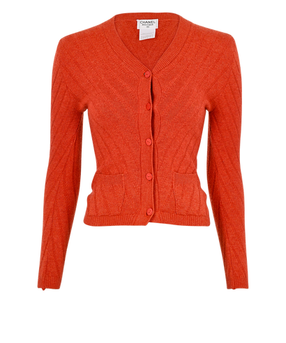 Chanel 97A Chevron Cardigan, £450, Clothing, Orange, Cashmere, Front view