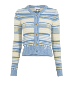 Ganni Soft Stripe Cardigan, Wool, Blue/White, Sz M, 3*