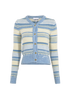 Ganni Soft Stripe Cardigan, &pound;110, Clothing, Blue/White, Wool, Front view