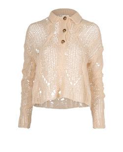 Acne Studios Cable-Knit Polo Jumper, Acrylic, Cream, Sz XS, 3*