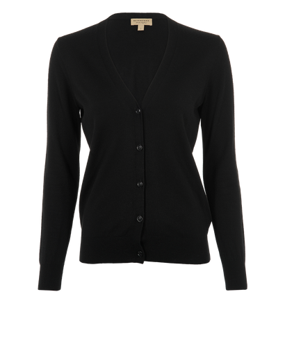 Burberry Elbow-Patched Cardigan, &pound;220, Clothing, Black, Wool, Front view