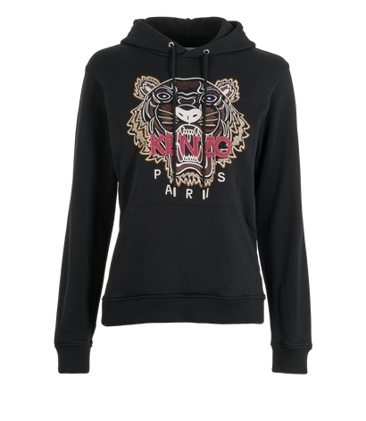Kenzo Tiger Embroidered Hoodie, &pound;80, Clothing, Black, Cotton, Front view
