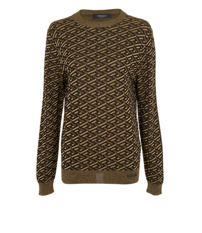 Versace Monogram Lurex Jumper, &pound;210, Clothing, Black/Gold, Viscose, Front view