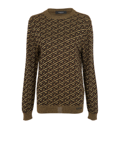 Versace Monogram Lurex Jumper, Mens, Viscose, Gold/Blk, Sz M, 3*