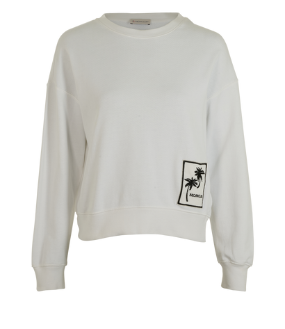 Moncler Palm Tree Embroidered Jumper, &pound;220, Clothing, White, Cotton, Front view