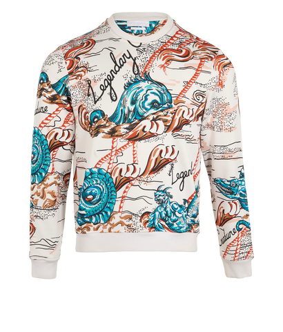 Alexander McQueen Legendary Creature Jumper, &pound;220, Clothing, Black/Blue/Cream/Orange, Cotton, Front view