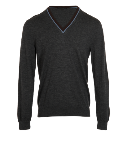 Gucci V Neck Jumper, &pound;260, Clothing, Grey, Wool, Front view