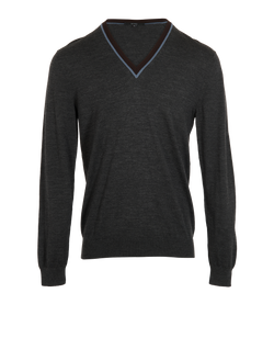 Gucci V Neck Jumper, Mens, Wool, Grey, Sz XL, 2*